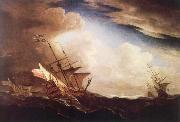 Monamy, Peter English ships beating to windward in a gale oil painting on canvas